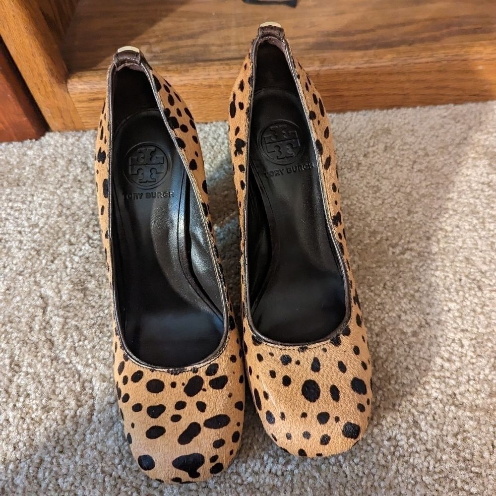Tory Burch cowhair leopard print chunky heel stilleto sz 7 euc - Picture 4 of 9